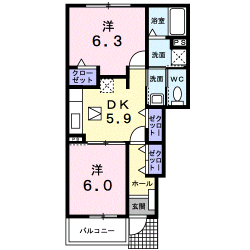 ハイデヒルズ黒瀬(2DK/1階)の間取り写真