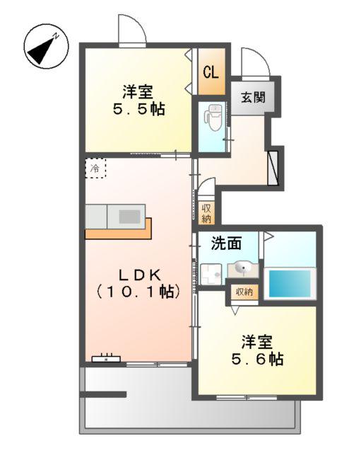 ハピネス(2LDK/1階)の間取り写真