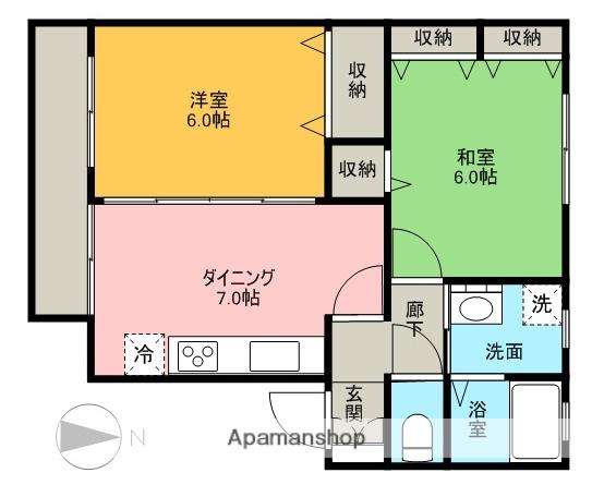 ビューコート寺家(2DK/1階)の間取り写真