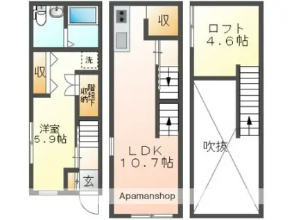 S.A.BOX西条駅前B棟(1LDK/2階)の間取り写真