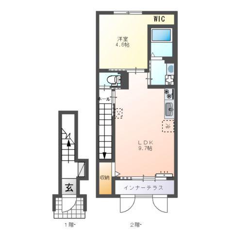 イーストヒルズI(1LDK/2階)の間取り写真