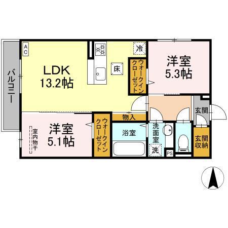 グレイスガーデンC(2LDK/1階)の間取り写真