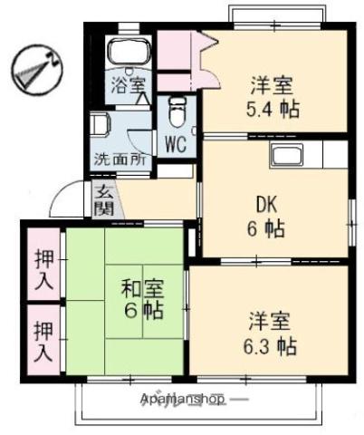 シャーメゾンマルニ(3DK/1階)の間取り写真