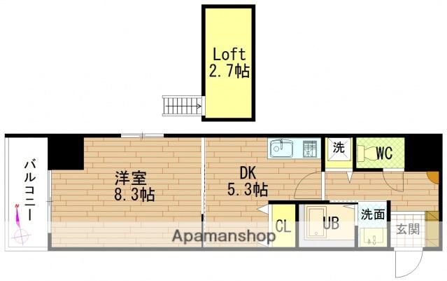 グラビスコート紙屋町(1DK/4階)の間取り写真