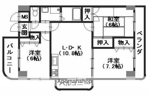 パークヒルズ5番館(3LDK/3階)の間取り写真