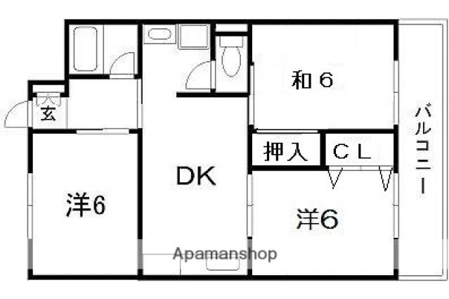 奥野マンション(3DK/6階)の間取り写真