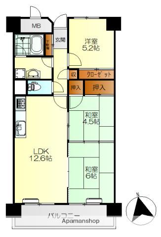 鶴見ハイタウン(3LDK/12階)の間取り写真