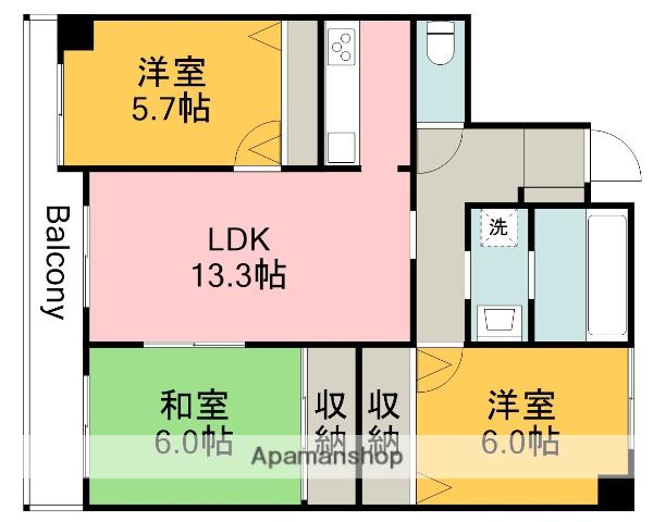 グランパル東原リバーステージ(3LDK/4階)の間取り写真
