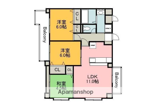 コーポラス古市(3LDK/5階)の間取り写真