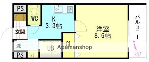 ディオパルテ祇園(1K/1階)の間取り写真