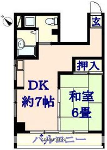 第二山長ビル(1DK/2階)の間取り写真