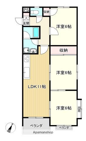 みなみ町ハイツ(3LDK/2階)の間取り写真