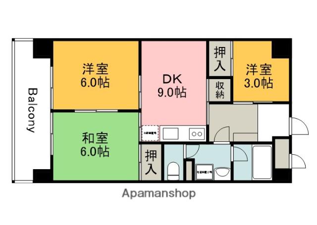 ARISTA広島平和大通(3DK/9階)の間取り写真