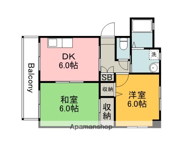 ヴィラシーン江波(2DK/4階)の間取り写真