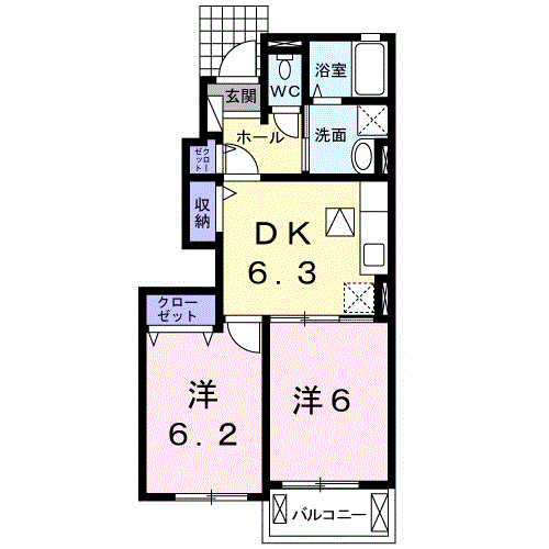 フリーデT・M(2DK/1階)の間取り写真