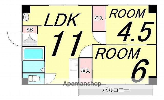 東洋コーポラス(2LDK/4階)の間取り写真
