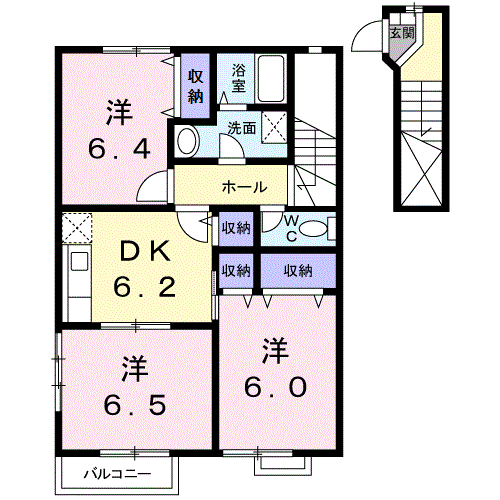 イーストヒルズ(3DK/2階)の間取り写真