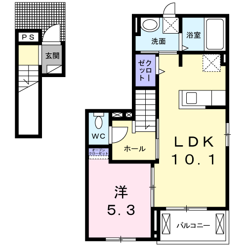 カーサフェリーチェ(1LDK/2階)の間取り写真