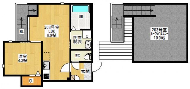 GRANDTIC天神川Ⅱ(1LDK/2階)の間取り写真