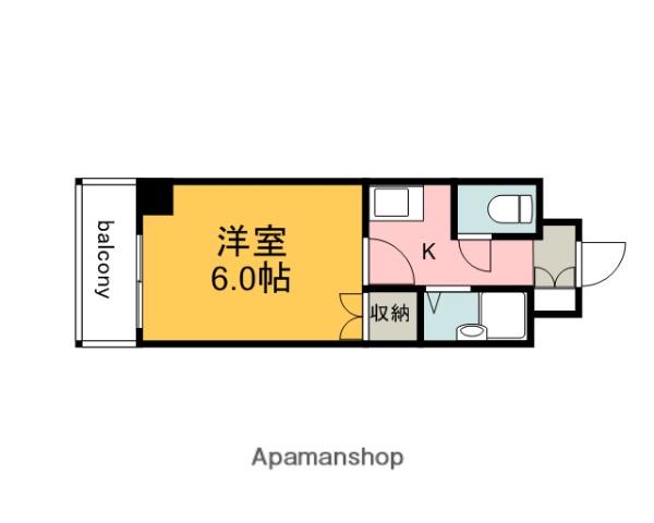 パームヒルズハラダ(1K/6階)の間取り写真