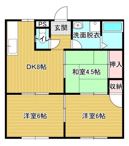 エルデム正堂Ⅱ(3DK/1階)の間取り写真