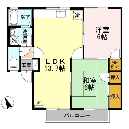 ファミール土井A棟(2LDK/1階)の間取り写真