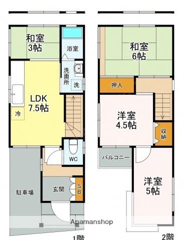 広島県広島市東区 2階建 築32年(3DK)の間取り写真