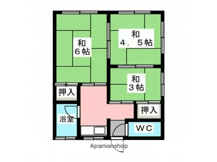 芸備線 矢賀駅 徒歩12分 2階建 築44年(3K/2階)の間取り写真