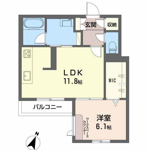 LINO GRANDE 牛田中(1LDK/1階)の間取り写真