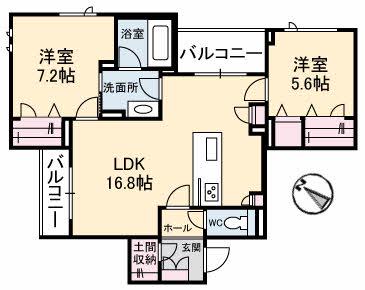 アズール牛田本町(2LDK/2階)の間取り写真