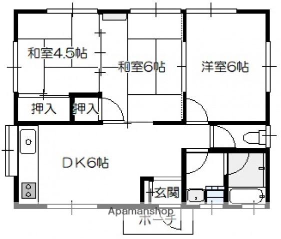 中井貸家(3DK)の間取り写真