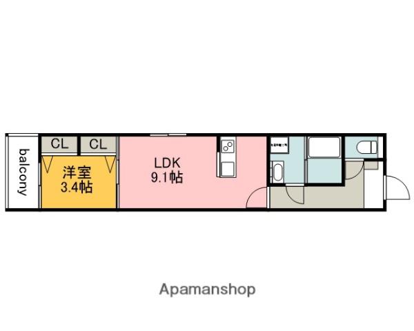 アドバンス緑井 B棟(1LDK/3階)の間取り写真