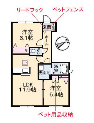 AVENTINOB棟(2LDK/1階)の間取り写真