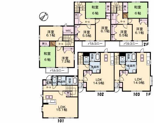 アンソレイエ(3LDK/1階)の間取り写真