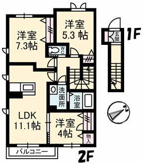 アン アロウ ガァデンズ A棟(3LDK/2階)の間取り写真