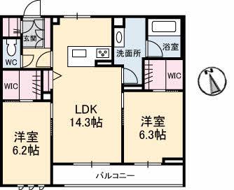 グランべレオ(2LDK/2階)の間取り写真