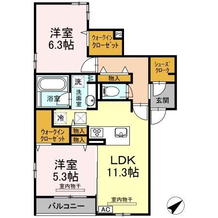 ルミナスS(2LDK/1階)の間取り写真