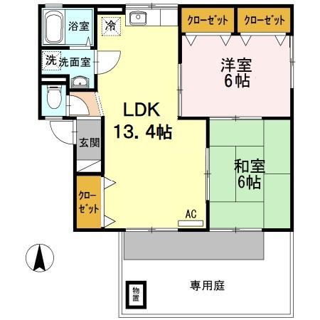 ゼフィランテスC棟(2LDK/1階)の間取り写真