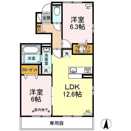 D-ROOM畑賀(2LDK/1階)の間取り写真