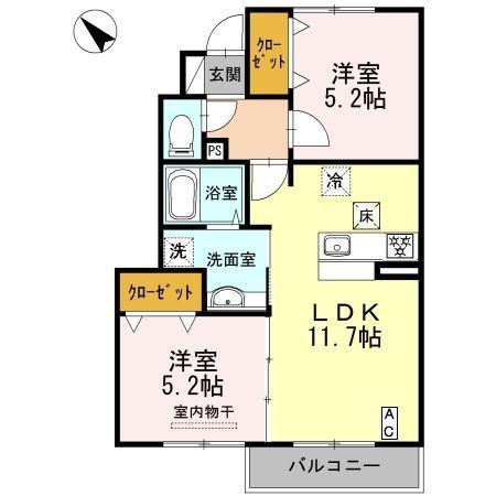 メゾン リヒト黄幡(2LDK/1階)の間取り写真