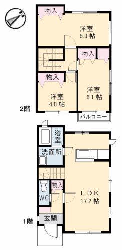 可部線 安芸長束駅 徒歩10分 2階建 築23年(3LDK)の間取り写真