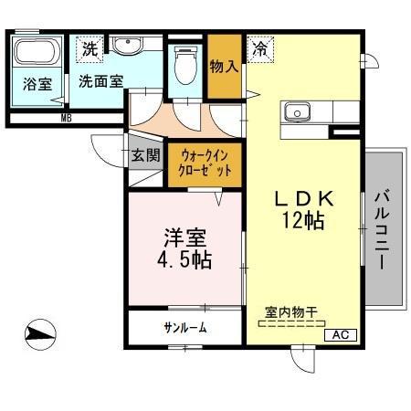 エルマーナB棟(1LDK/3階)の間取り写真