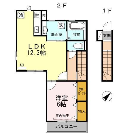 ファイブスタ牛田(1LDK/2階)の間取り写真