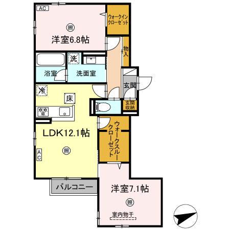 ヴィラルーチェ祇園(2LDK/1階)の間取り写真