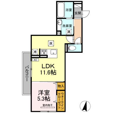アルカディア中山(1LDK/1階)の間取り写真