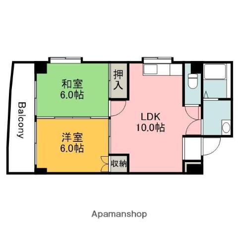 カトレアニシグチ(2LDK/3階)の間取り写真