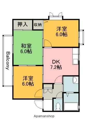 ルミナス上安B棟(3DK/2階)の間取り写真
