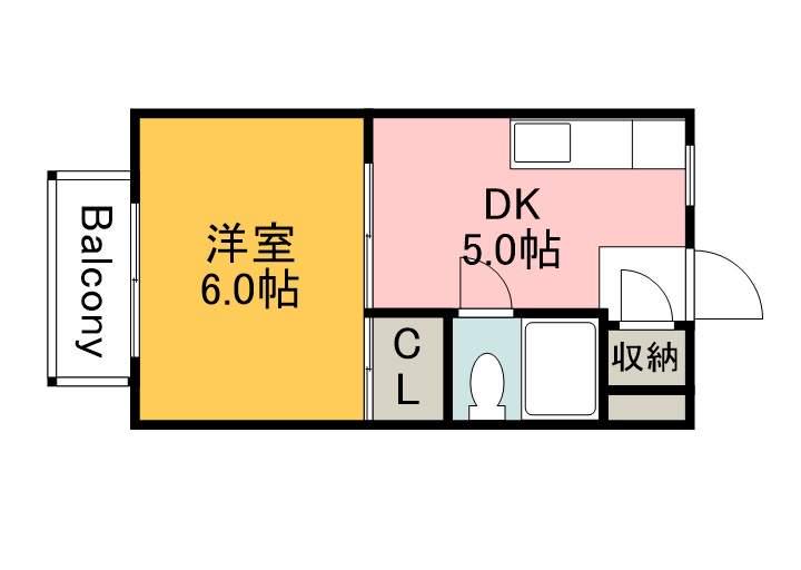 野地ハイツ(1DK/1階)の間取り写真