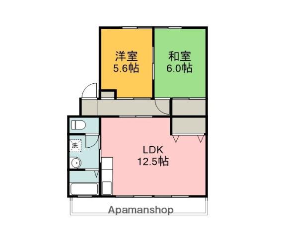 第2ハイコーポ中本(2LDK/3階)の間取り写真