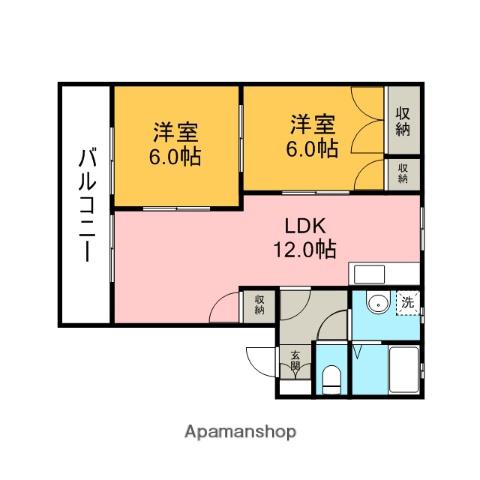 サンウエストパークC棟(2LDK/2階)の間取り写真